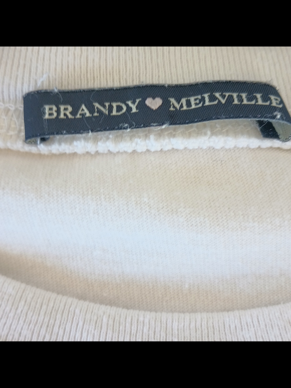Brandy Melville White Cropped Crewneck with Navy Stripes One Size - Picture 3 of 9